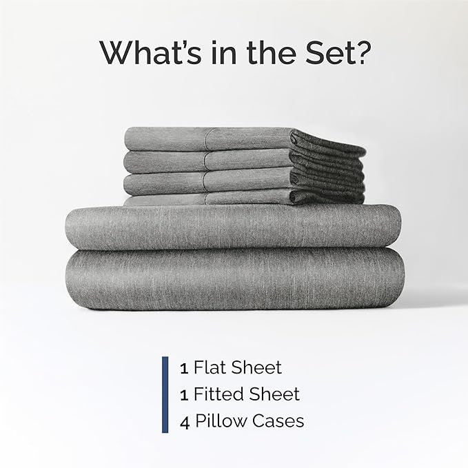 King 6 Piece Sheet Set - Comfy Breathable & Cooling - Soft Hotel Luxury Bedding Set with 8-16 Inch Deep Pockets - 1 Flat & 1 Fitted Sheet & 4 Pillowcases - Wrinkle Free & Easy Care - Heathered Grey