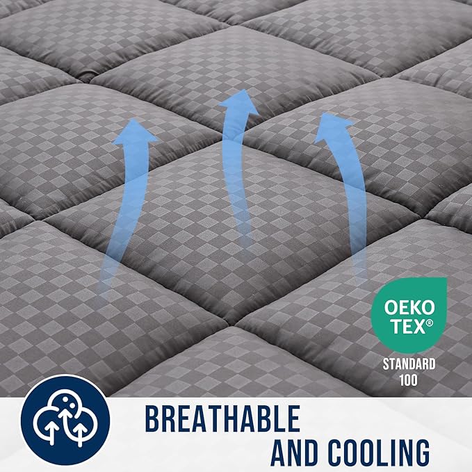 OLANLY Twin Quilted Fitted Mattress Pad – Soft Down Alternative Pillow Top Mattress Topper, Cooling Comfort Breathable Mattress Cover, Machine Washable Deep Pocket Mattress Protector, Dark Grey