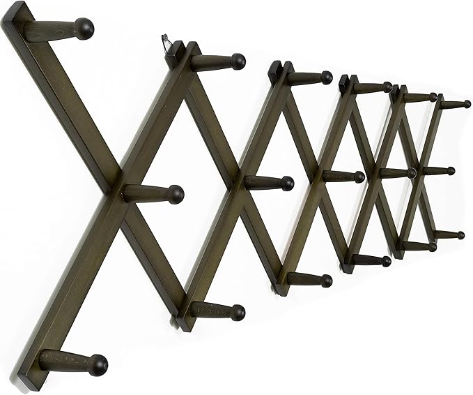 WEBI Accordion Wall Hanger,Expandable Wooden Hat Rack for Wall Mounted Coat Rack,Accordion Hat Hooks Holder for Baseball Caps,17 Peg,Dark Walnut