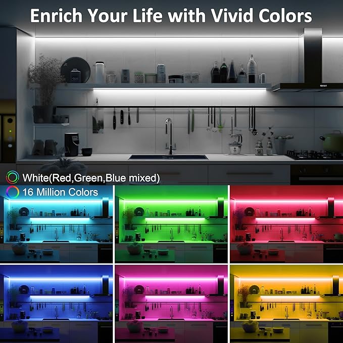LAFULIT 10 PCS RGB Under Cabinet Lights Kit, App and Remote Control Led Strip Lights, Music Sync Color Changing Led Lights, Plug in Light for Cabinet, Counter, Shelf, Bookcase, 13ft