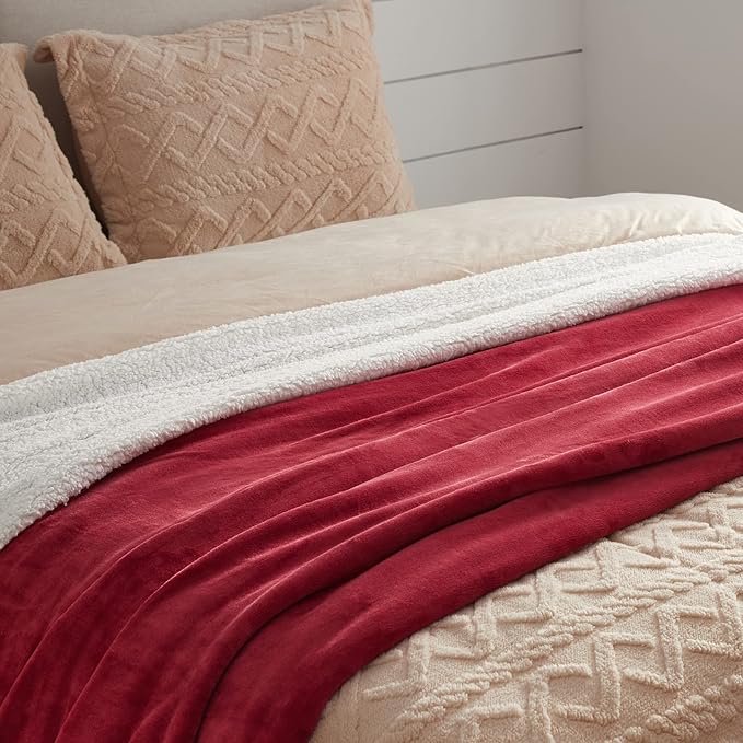 Bedsure GentleSoft Sherpa Fleece Throw Blanket for Couch - Thick and Warm Throw for Girls and Women, Soft Fuzzy Plush Christmas Blanket for Winter, Red, 50x60 Inches