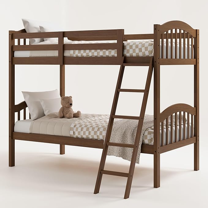 Storkcraft Long Horn Twin-Over-Twin Bunk Bed (Hazelnut)- GREENGUARD Gold Certified, Converts to 2 Individual Twin Beds