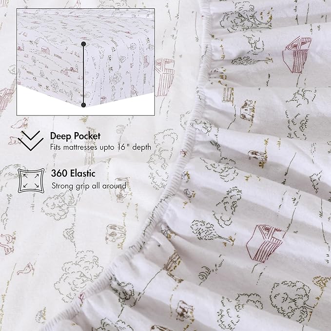 RUVANTI Flannel Sheets Twin XL Size - 100% Cotton Double Brushed Twin XL Sheet Sets, Deep Pockets 16 Inches, All Seasons Breathable & Extra Soft Bed Sheets, Warm & Cozy, 3 Piece, Rustic Homestead