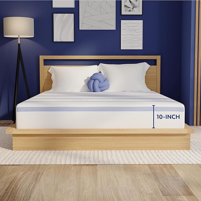 Vibe Gel Memory Foam Mattress, Fiberglass Free 10-Inch CertiPUR-US Certified Bed-in-a-Box, California King, White