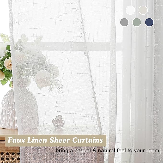 Aiyufeng 24 inch Length 2 PCS Semi Sheer Linen Curtains, Faux Linen Textured Burlap Short Tier Farmhouse Cafe Curtains for Small Windows, 30Wx24L inch