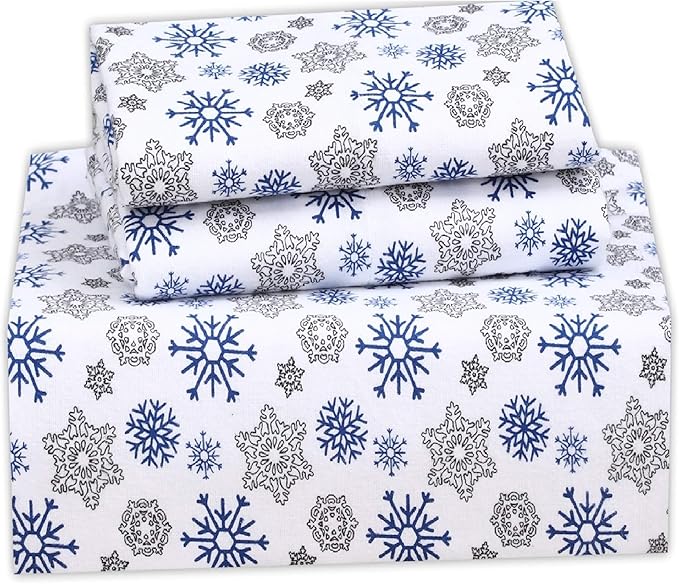 RUVANTI Flannel Sheets Queen Size - 100% Cotton Double Brushed Bed Sheets, Deep Pockets 16 Inches Queen Sheet Set, All Seasons Breathable & Extra Soft - Warm & Cozy, 4 Piece, Snow Flake Grey