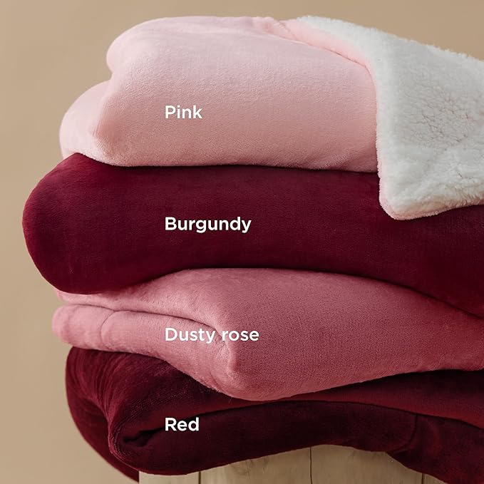 Bedsure GentleSoft Sherpa Fleece Blankets King Size for Bed - Thick and Warm Throw for Girls and Women, Soft Fuzzy Plush King Christmas Blanket for Winter, Burgundy, 108x90 Inches