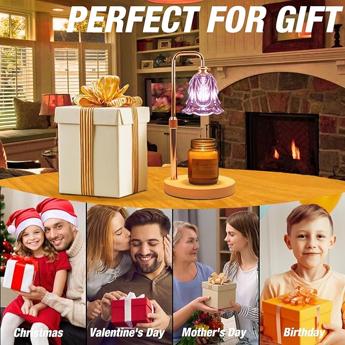 Candle Warmer Lamp with Timer and Dimmer, Electric Wax Warmers for Scented Candles with 5 Brightness Settings, Anti-Glare Lamp with Adjustable Height, Home Decor, Gift for Christmas, Birthday