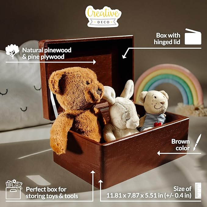 Large Brown Wooden Box Storage with Hinged Lid | 11.8 x 7.87 x 5.51 inches (+-0.5) | Gift Box Kitchen Storage | Product NOT Intended for 15 Years OR Below