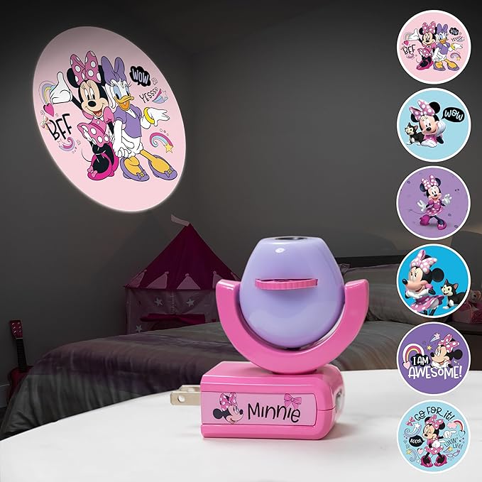 Disney Projectables Disney Minnie Mouse LED Kids Night Light, Projector, Dusk to Dawn, Plug-in ,Mickey Mouse, for Kids, Girls Bedroom, Playroom, Gaming Room, Nursery, 57958
