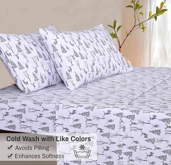 RUVANTI Flannel Sheets King Size - 100% Cotton Brushed King Size Sheets Set - Deep Pockets 16 Inches Bed Sheets - All Seasons Breathable & Extra Soft - Warm & Cozy, 4 Piece, Dry Winter