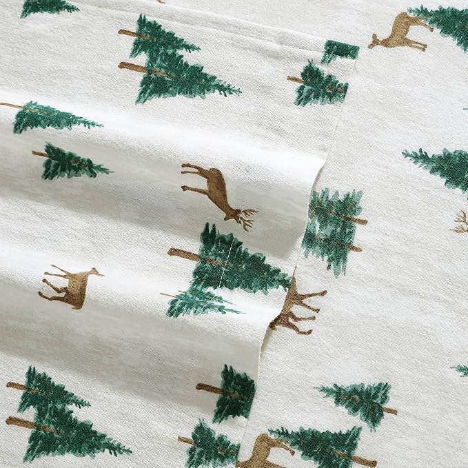 Eddie Bauer - Full Sheets, Cotton Flannel Bedding Set, Brushed For Extra Softness, Cozy Home Decor (Deer Hollow, Full)