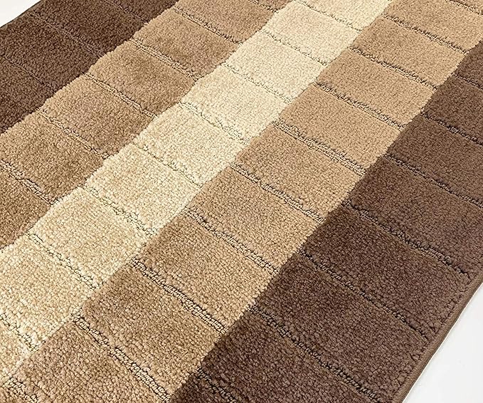 Custom Size Modern Geometric Pattern Carpet Runner Rug for Hallways, Slip Resistant Latex Rubber Backed, 31 inch Wide X Customized Length, Squares Brown, 31 inch X 27 feet