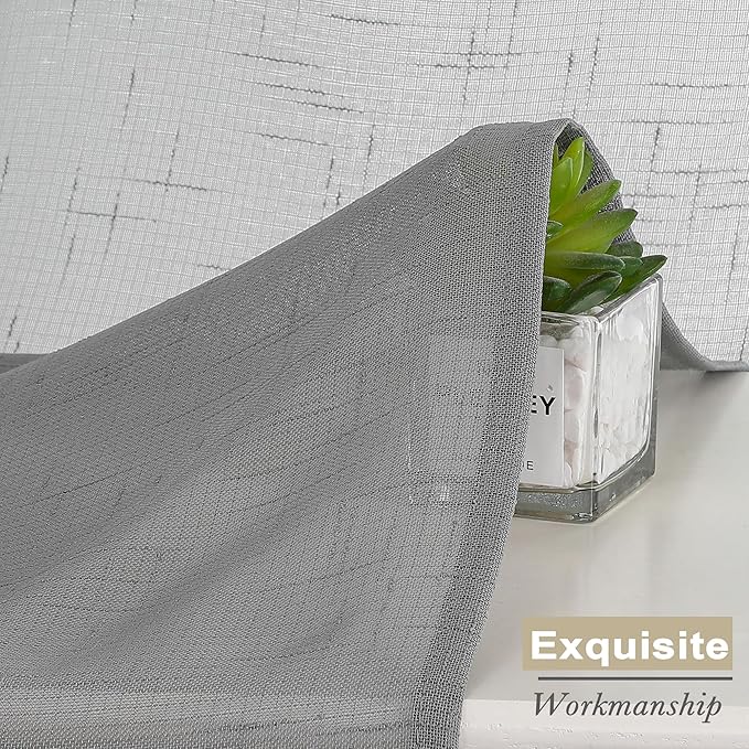 Aiyufeng Grey Sheer Curtains 45 Inch Length 2 Panels, Short Linen Curtains for Kitchen, Small Window Curtains Window Treatment Privacy with Light Filtering for Cafe/Bathroom, Each 30Wx45L Inch, Gray