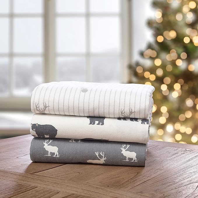 Eddie Bauer - King Sheets, Cotton Flannel Bedding Set, Brushed For Extra Softness, Cozy Home Decor (Bear Family, King)