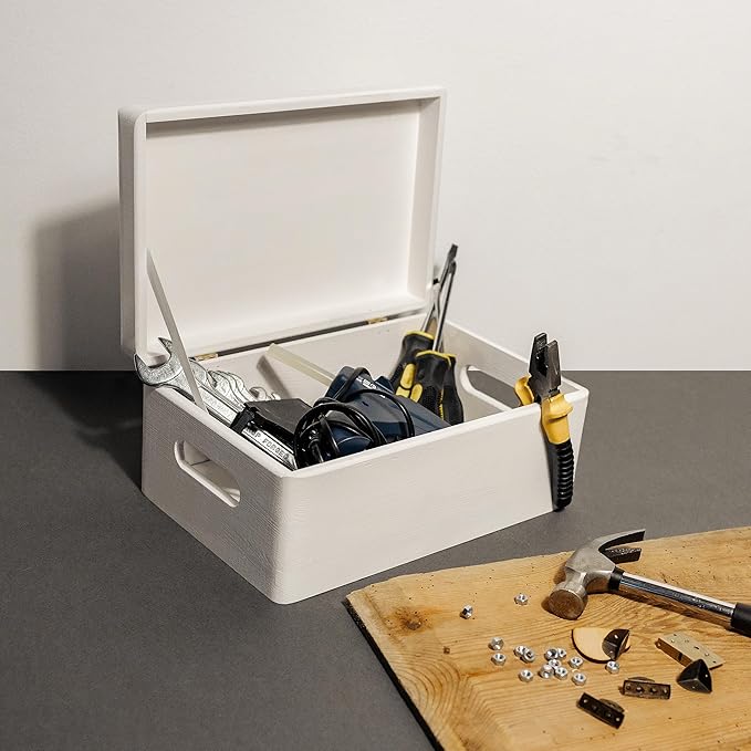 Large White Wooden Box Storage with Hinged Lid | 11.8x7.87x5.51in (+-0.5) | with Handles | Gift Box for Tool Dog Toy Shoes Clothes Kitchen Storage | Wood Keepsake Chest