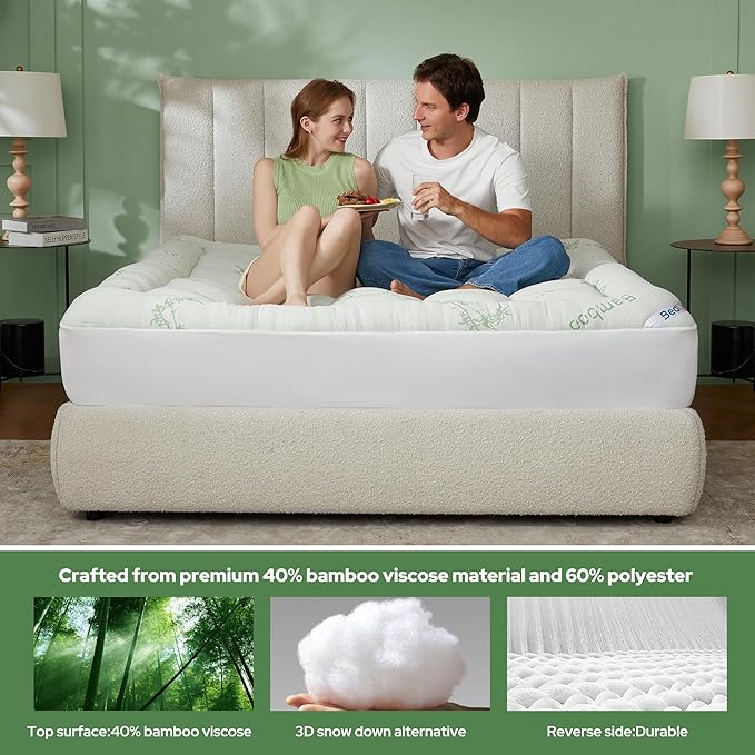 BEDLORE Twin XL Mattress Topper Viscose Derived from Bamboo, Thick Pillow Top Mattress Pad with Deep Pockets for 6-15 inches Mattress, Soft Mattress Topper College Dorm Size for Back Pain