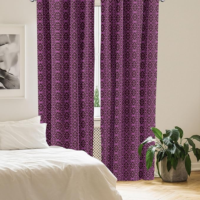 Ambesonne Lattice Window Curtains, Abstract Symmetric Pattern with Geometric Elements in Pink Color Shade, Lightweight Decor 2-Panel Set with Rod Pocket, Pair of - 28" x 95", Brown Magenta