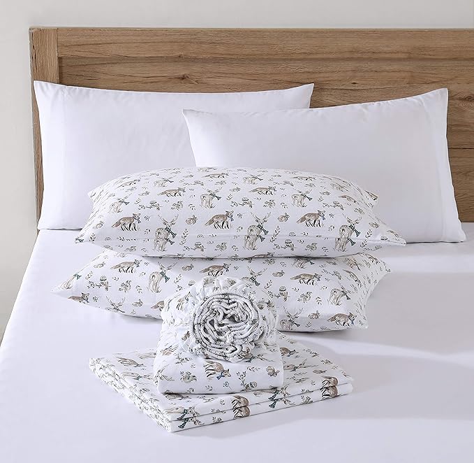 Eddie Bauer - Queen Sheets, Cotton Flannel Bedding Set, Brushed For Extra Softness, Cozy Home Decor (Woodlands Friends, Queen)