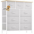 DWVO 9 Drawer Dresser, Light Gray Fabric Storage Tower, Tall Organizer Unit for Room, Living Room, Hallway, Closets - Sturdy Steel Frame, Wooden Top & Easy Pull Bins