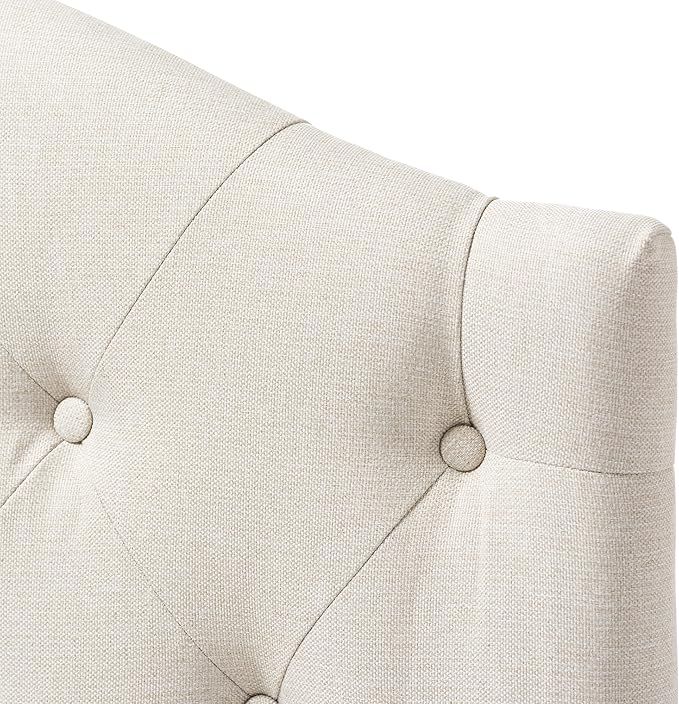 Baxton Studio Myra Modern and Contemporary Light Beige Fabric Upholstered Button-Tufted Scalloped Twin Size Headboard