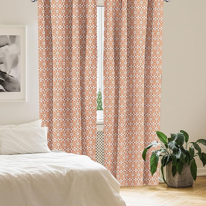 Ambesonne Scandinavian Window Curtains, Flower Like Motifs Folk Art in Tangerine Tones, Lightweight Decorative Panels Set of 2 with Rod Pocket, 56" x 63", Sienna Sky