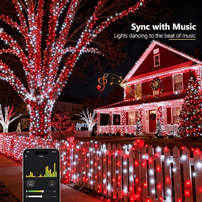 Brizled Smart Christmas Tree Lights, 66FT 200 LED Color Changing Christmas String Lights App & Voice Control, Dimmable Cool White & Red Xmas Light Music Sync for Indoor Outdoor Xmas Tree Wedding Party
