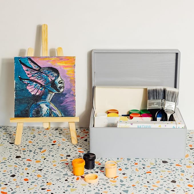 Large Grey Wooden Box Storage with Hinged Lid | 11.8 x 7.87 x 5.51 inches (+-0.5) | with Handles | Gift Box Storage | Product NOT Intended for 15 Years OR Below