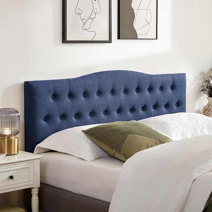 Tufted Upholstered Headboard California King Size, Sturdy and Durable Solid Wood Bed headboard, Fabric Headboard Adjustable Height from 37” to 51”, Button Diamond Design Head Board, Blue