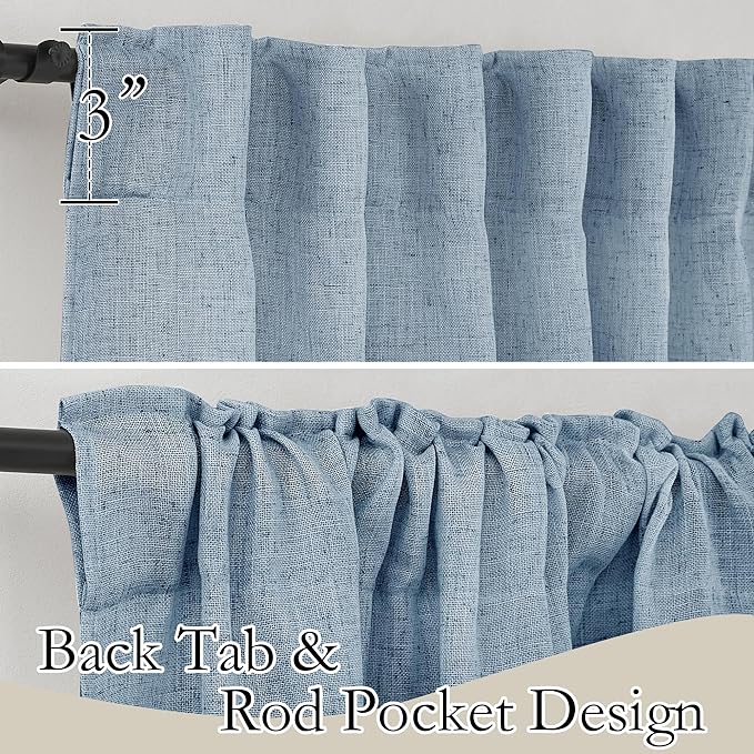 RYB HOME Linen Curtains 120 inches Long, Extra Long Floor Sweeping Semi Sheer Curtains Light Filtering Privacy Linen Blend Drapes for Sliding Glass Door Living Room, 52" inches Wide, Dusty Blue
