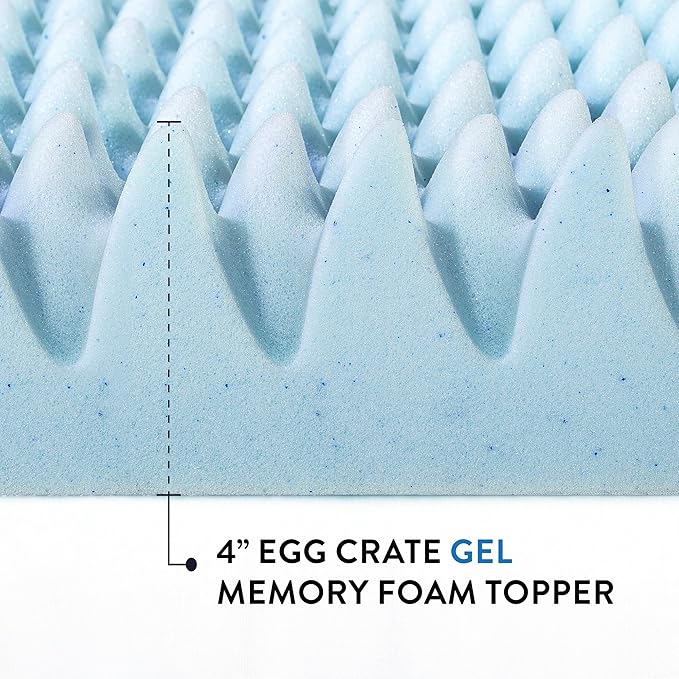 Best Price Mattress 4 Inch Egg Crate Memory Foam Mattress Topper with Cooling Gel Infusion, CertiPUR-US Certified, Twin, Dorm Essentials, Light Blue