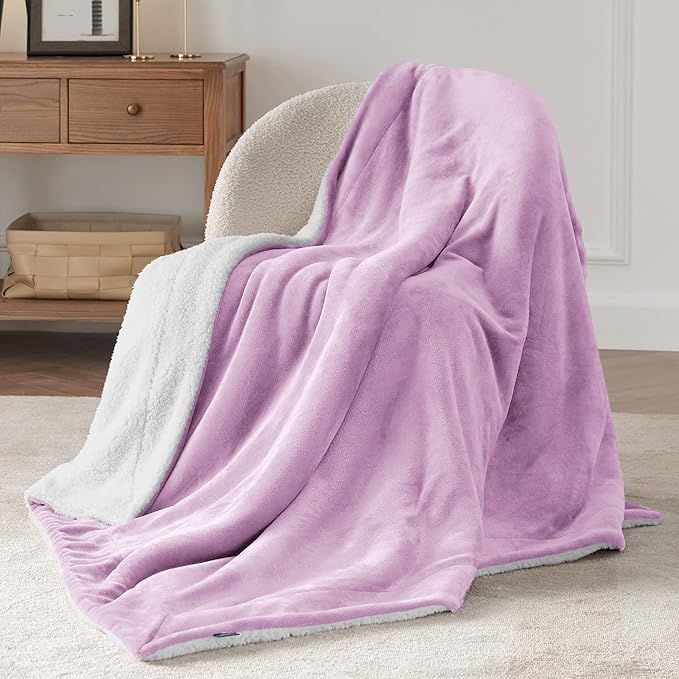Bedsure GentleSoft Sherpa Fleece Throw Blanket for Couch - Thick and Warm Throw for Girls and Women, Soft Fuzzy Plush Kids Blanket for Winter, Lilac, 50x60 Inches