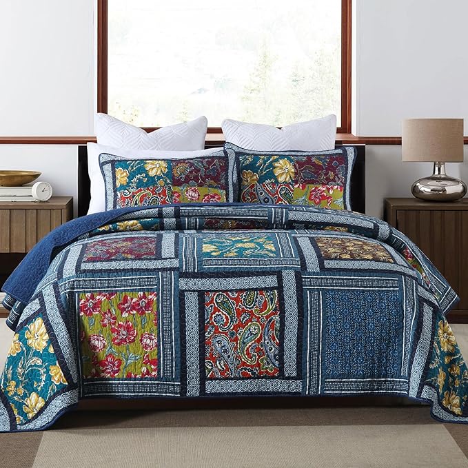 Secgo King Comforter Set for Bed - 100% Cotton Quilts Queen Size, Black Bedspreads (96 * 104 Inch) with 2 Pillow Shams