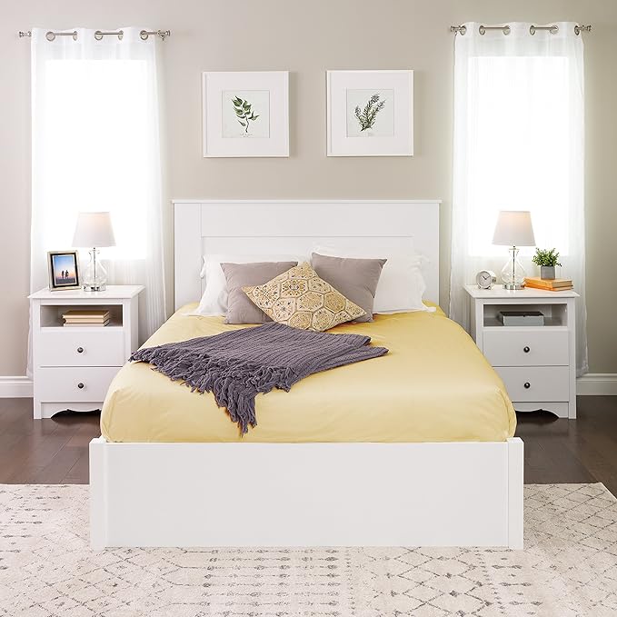 Prepac Stylish Flat Wood Panel Headboard for Queen Size Beds, Simplistic Wooden Queen Headboard 2.25" D x 64.5" W x 48" H, White, WHFQ-1301-1