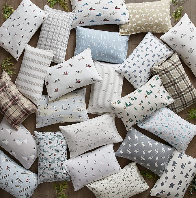 Eddie Bauer - Twin Sheets, Cotton Flannel Bedding Set, Brushed For Extra Softness, Cozy Home Decor (Skating Penguin, Twin)