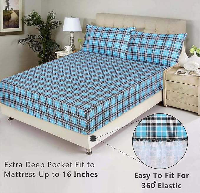 RUVANTI Flannel Sheets Full Size - 100% Cotton Double Brushed Bed Sheets Set, Deep Pockets 16 Inches, All Seasons Breathable & Extra Soft Full Sheets, Warm & Cozy, 4 Piece, Teal Plaid