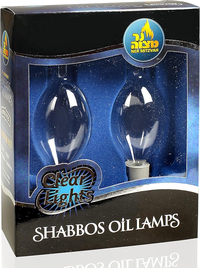 Glass Paraffin Shabbat Candle Holder Cup and Wick – Tear Drop Shape, 2 Pack – Pretty and Elegant Design – Fits Standard Candlesticks - for Paraffin Lamp Oil - No Mess Refill - Ner Mitzvah