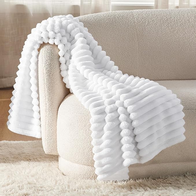 Bedsure GentleSoft White Fleece Blanket for Couch - Cozy Soft Blankets for Women, Cute Small Throws for Girls, 50x70 Inches
