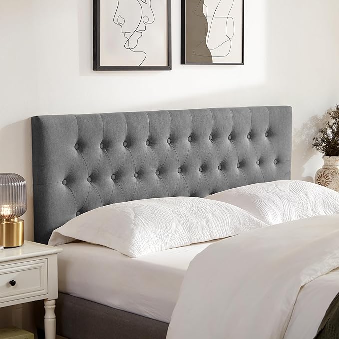 Tufted Upholstered Headboard California King Size, Solid Wood Head Board with Durable Metal Legs, Adjustable Height Bed headboard from 37” to 51” Fabric Headboard in Button Design, Grey