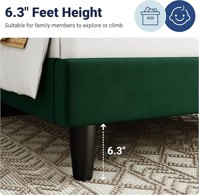 Allewie Twin Bed Frame/Velvet Upholstered Bed Frame with Vertical Channel Tufted Headboard/Strong Wooden Slats/Platform Bed Frame/Mattress Foundation/Box Spring Optional/Easy Assembly/Green