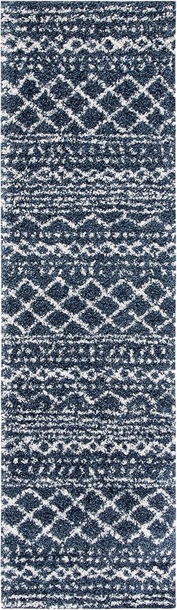 SAFAVIEH Arizona Shag Collection Runner Rug - 2'3" x 8', Slate Blue & Ivory, Moroccan Design, Non-Shedding & Easy Care, 1.6-inch Thick Ideal for High Traffic Areas in Living Room, Bedroom (ASG741L)