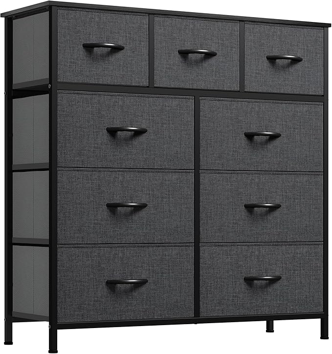 YITAHOME 9 Drawers Fabric Dresser - Storage Tower Organizer Unit for Living Room, Closets - Sturdy Steel Frame, Wooden Top & Easy Pull Fabric Bins