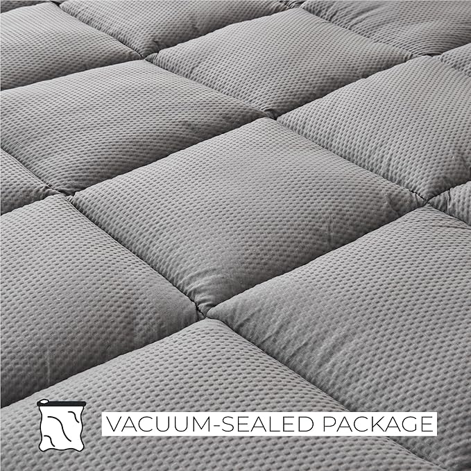 Great Bay Home Twin XL Mattress Topper. Thick, Elastic Corner Mattress Protector and Cover. Ultra-Soft Pillowtop Mattress Pad. Fits Mattresses Up to 18" (Twin XL, Light Grey)