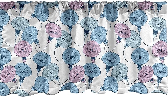 Ambesonne Flower Window Valance, Delicate Pastel Spring Trill Bindweeds, Curtain Valance for Kitchen Bedroom Decor with Rod Pocket, 54" X 12", Blue Grey Mauve