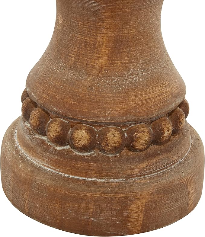 Deco 79 Wood Beaded Pillar Candle Holder, Set of 3 12", 9", 7"H, Brown