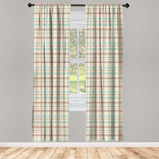 Ambesonne Plaid Curtains, Scottish Country Style Tartan with Abstract Design Diagonal Striped Lines, Window Treatments 2 Panel Set for Living Room Bedroom, Pair of - 28" x 95", Mint Green