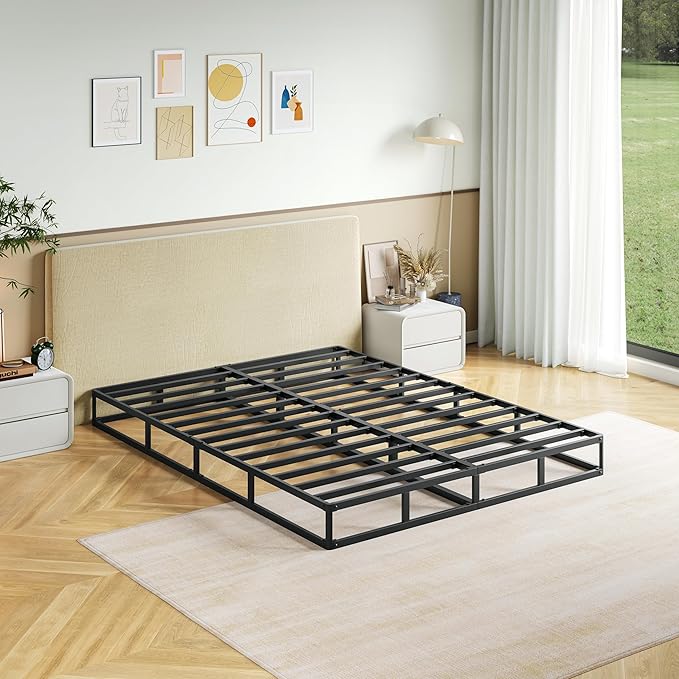 Box Spring King Size, 7 Inch Low Profile Metal Frame Mattress Foundation, 3000 lbs Heavy Duty Boxspring with Fabric Cover, Easy Assembly, Noise Free, Non-Slip