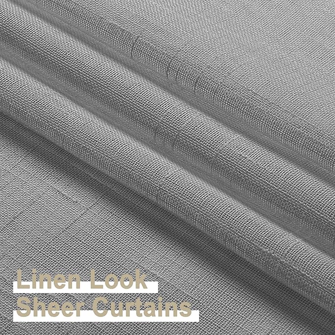 Aiyufeng Gray Sheer Curtains 54 Inch Length 2 Panel Set, Fresh Farmhouse 54 Inch Long Sheer Linen Look Airy & Lightweight Elegant Window Treatments for Bedroom/Living Room/Kitchen, 30Wx54L inch