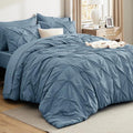 Bedsure Twin Comforter Set Mineral Blue - Bed in a Bag Twin Size Bedding 5 Pieces, GentleSoft™ Pintuck Bed Set Gift for Family, Pinch Pleat Mineral Blue Comforter with Sheets, Pillowcase & Sham