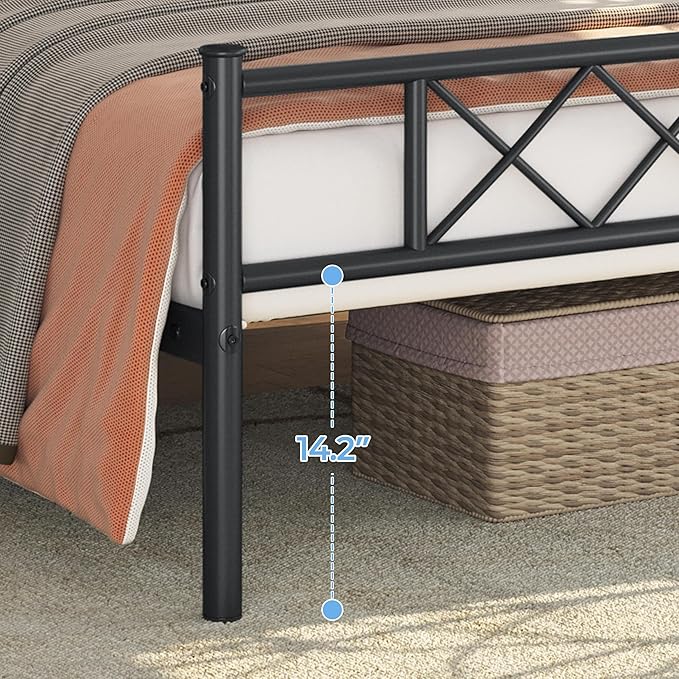Yaheetech Twin XL Size Metal Platform Bed Frame with Simple Headboard and Footboard, Mattress Foundation for Under Bed Storage, Steel Slat Support, No Box Spring Needed, Easy Assembly, Black